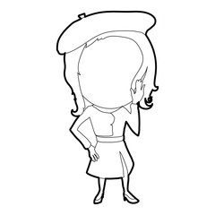 French girl icon, outline style