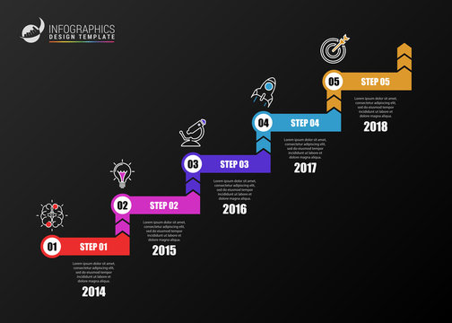 Infographic design template. Timeline concept with 5 steps