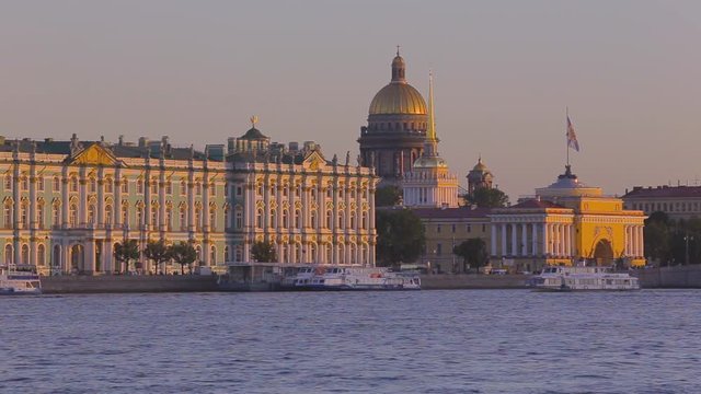 view on Palace embankment, Hermitage museum and Isaac's cathedral, Saint-Petersburg, Russia