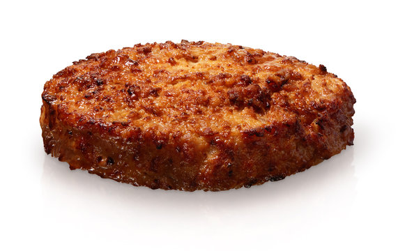 Single grilled hamburger isolated on white background