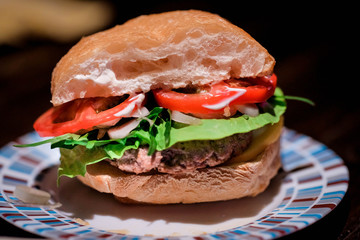 Cheeseburger beef on ciabatta. Fresh made Ciabatta Burger. Delicious healthy cheeseburger with...