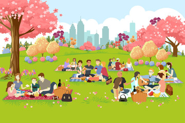 People Having Picnic at the Park During Spring - obrazy, fototapety, plakaty