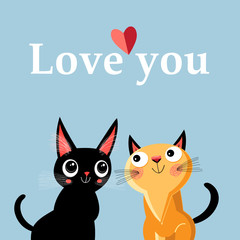 Greeting card with enamored kittens