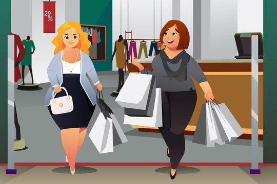 Women Shopping in a Mall Illustration