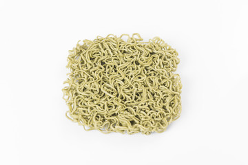 green instant noodle isolated on white background.