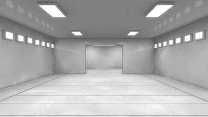 3D render. Futuristic empty interior corridor