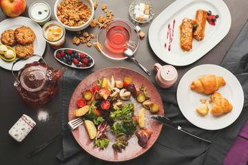 Restaurant breakfast with warm potato salad