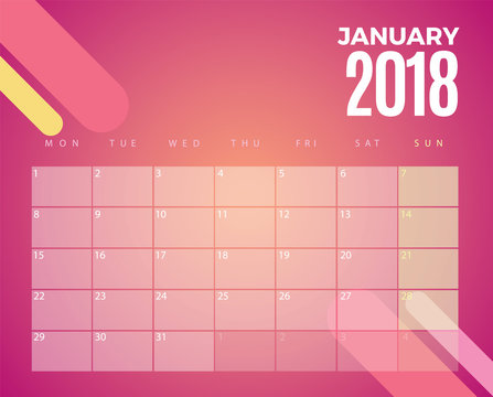 January 2018 Calendar. Vector Template