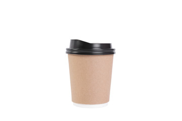 brown coffee paper cup isolated on white background. mock up for branding.