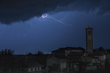 Fototapeta na wymiar lightning in village