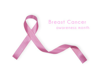 pink ribbon breast cancer isolated on white background. with copy space