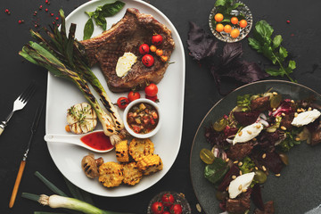 Juicy beef steak served at restaurant