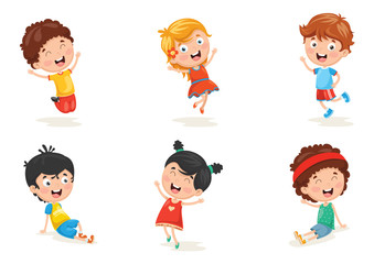 Vector Illustration Of Happy Kid Characters