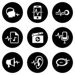 Set of white icons isolated against a black background, on a theme Voice command