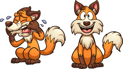 Cartoon happy and sad fox. Vector clip art illustration with simple gradients. Each on a separate layer.  