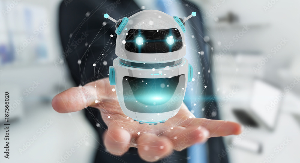 Aufkleber Businessman using digital chatbot robot application 3D rendering