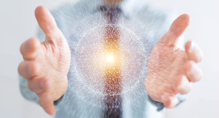 Businessman using digital network connection sphere 3D rendering