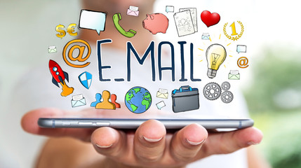 Businessman using manuscript contact text