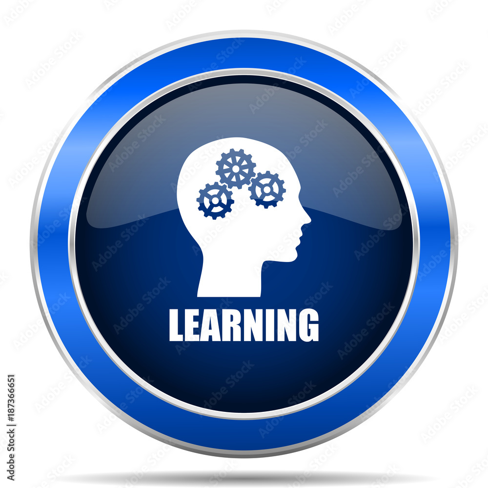 Poster Learning vector icon. Modern design blue silver metallic glossy web and mobile applications button in eps 10