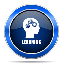 Learning vector icon. Modern design blue silver metallic glossy web and mobile applications button in eps 10