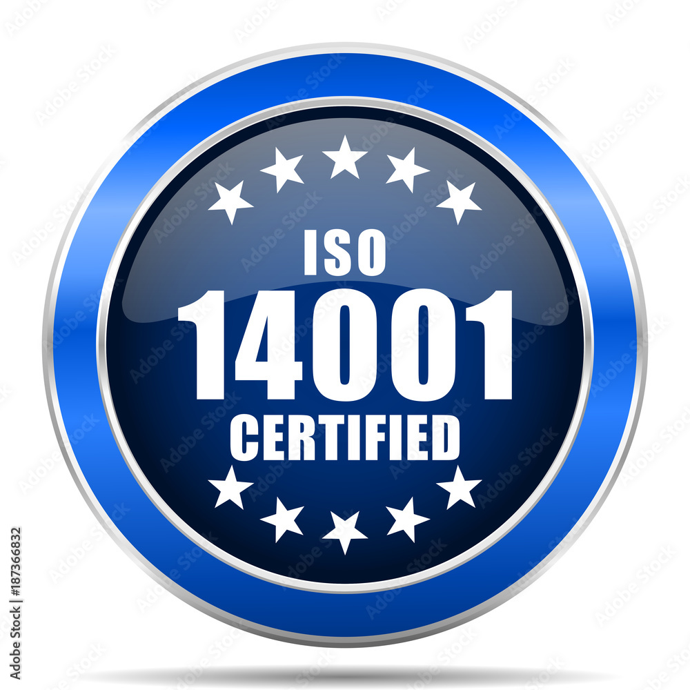 Poster Iso 14001 vector icon. Modern design blue silver metallic glossy web and mobile applications button in eps 10