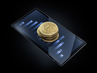 stack of bitcoins on top of smartphone