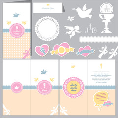Invitation baby card. Baptism invitation. Christening card. First communion.
