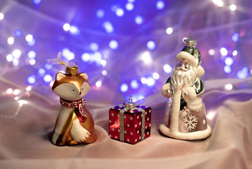 New Year background with Santa and red fox