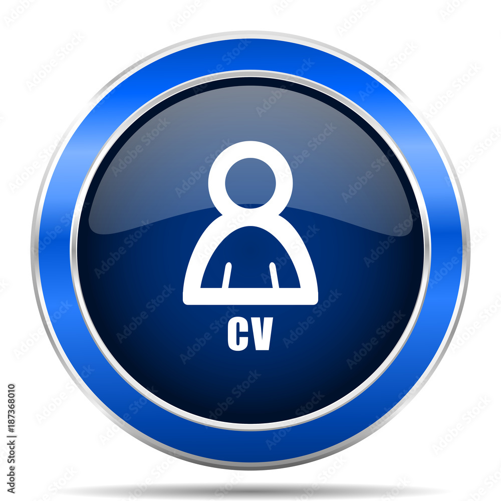 Aufkleber Cv vector icon. Modern design blue silver metallic glossy web and mobile applications button in eps 10