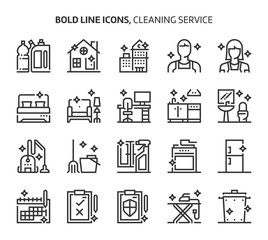 Fototapeta premium Cleaning service, bold line icons