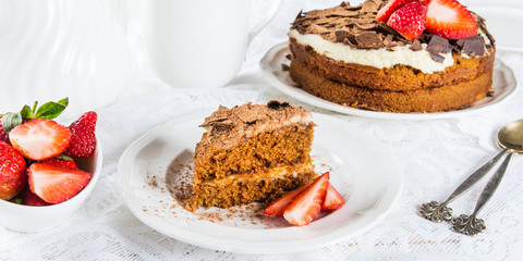 Coffee cake, Strawberries and Coffee