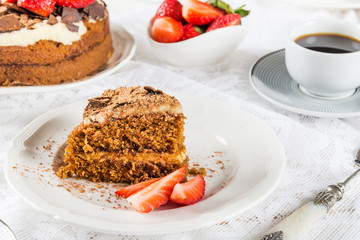 Coffee cake, Strawberries and Coffee
