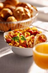 healthy breakfast with cereals and orange