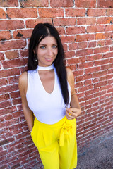 High angle view of a stylish smiling woman