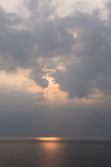 Beautiful sunset above the sea of Okhotsk seen from the coast of the Shiretoko Peninsula, Hokkaido, Japan
