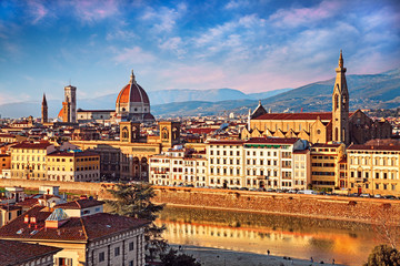 Fototapeta na wymiar Florence, Tuscany, Italy: landscape of the city at sunset