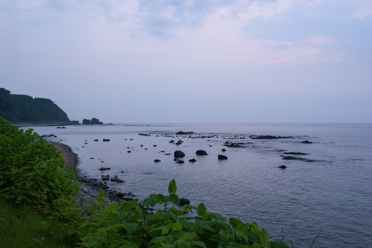 Beautiful rocky coastline around Utoro and Shiretoko National Park, Hokkaido, Japan
