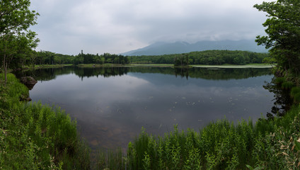 Fototapeta na wymiar Beautiful quiet landscapes with reflecting waters of the Shiretoko 5-lakes, Shiretoko National Park, Hokkaido, Japan