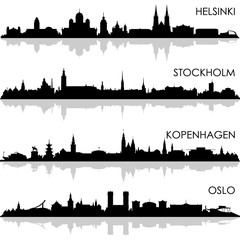 Naklejka premium Skylines Kopenhagen, Stockholm, Oslo, Helsinki, 