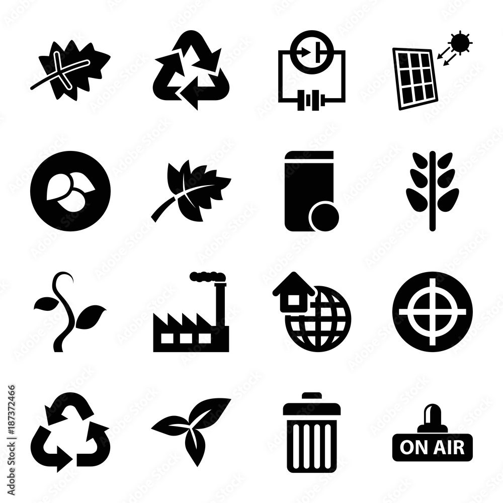 Poster environment icons. set of 16 editable filled environment icons