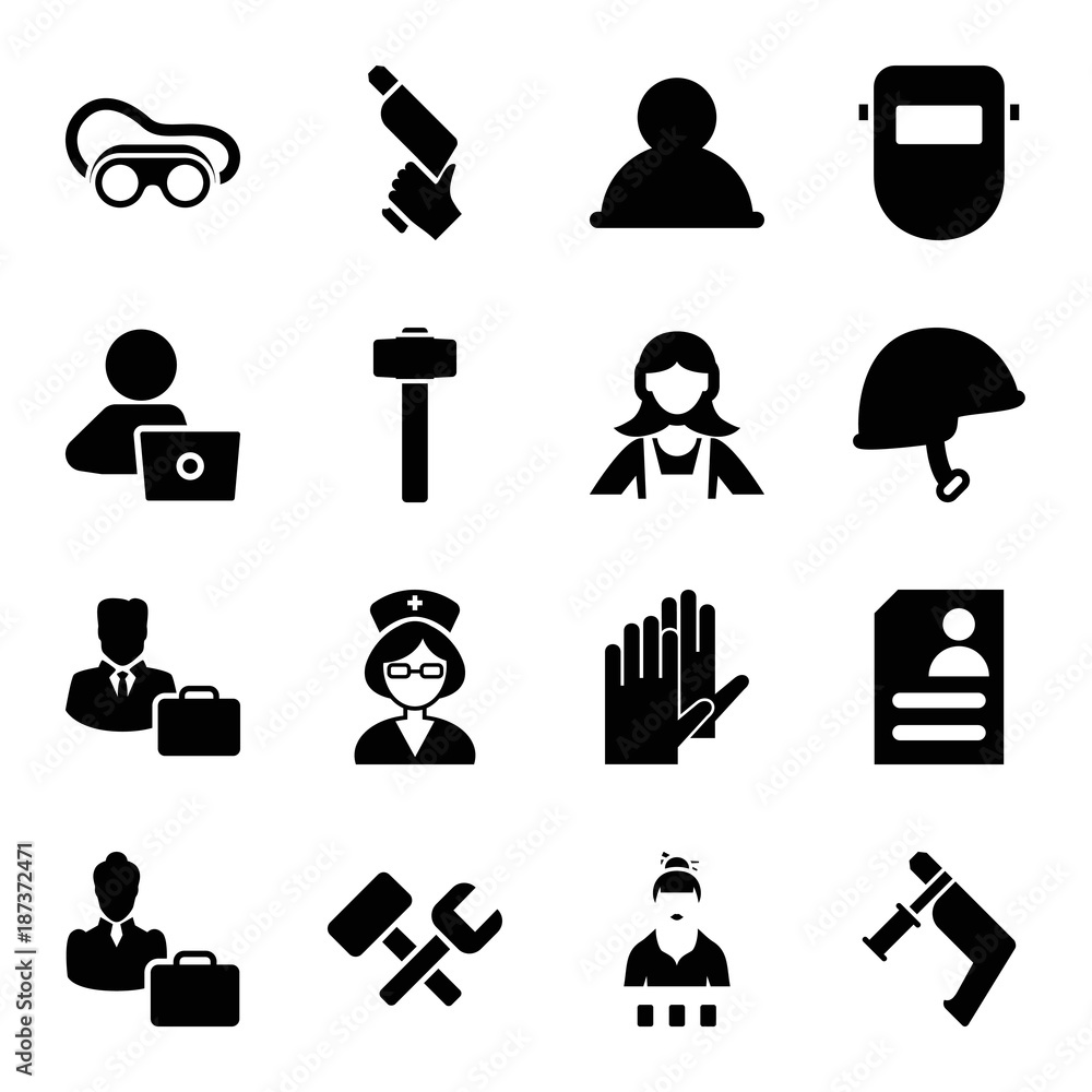 Sticker Worker icons. set of 16 editable filled worker icons