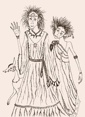 Two young fairies with a fallow deer