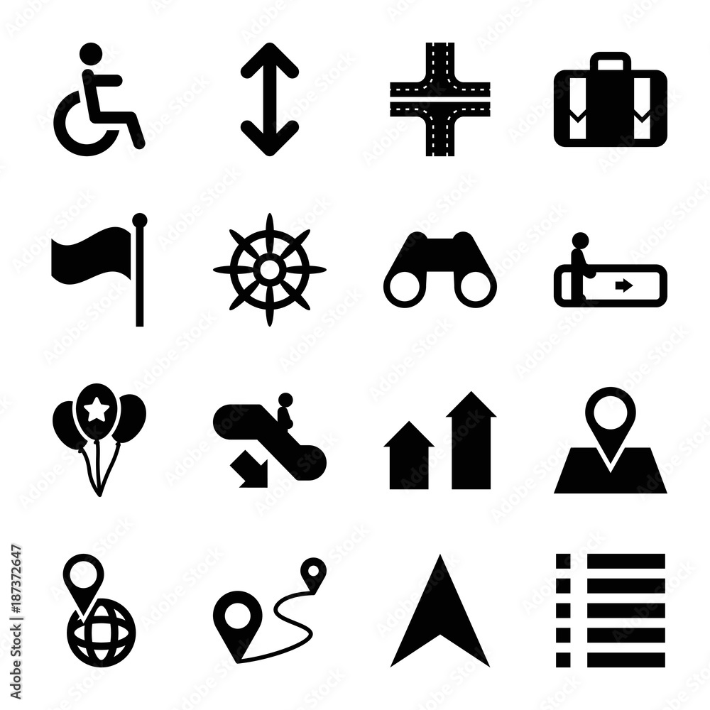 Poster navigation icons. set of 16 editable filled navigation icons