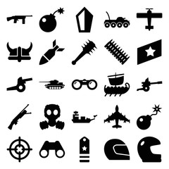 Military icons. set of 25 editable filled military icons
