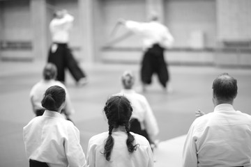 Sparring partners when developing techniques of Aikido in training