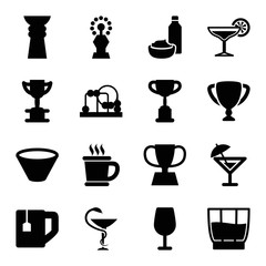 Cup icons. set of 16 editable filled cup icons