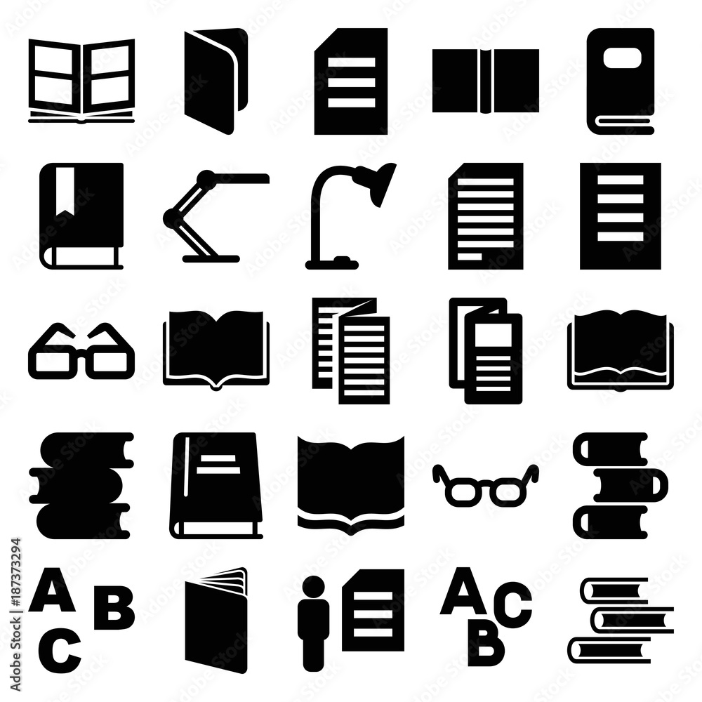 Poster reading icons. set of 25 editable filled reading icons