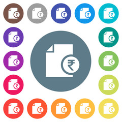 Indian Rupee financial report flat white icons on round color backgrounds