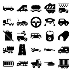 Car icons. set of 25 editable filled car icons