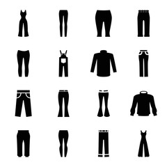 Jeans icons. set of 16 editable filled jeans icons